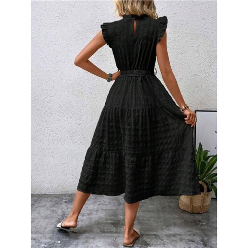 Tied Ruffled Cap Sleeve Midi Dress - Picture 13 of 16